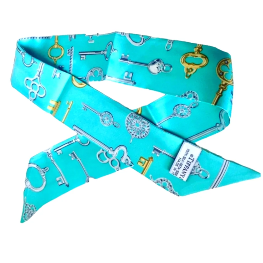 BNIB AUTHENTIC TIFFANY & CO. 100% Silk Printed Twilly Scarf Gold & Silver - Picture 4 of 7